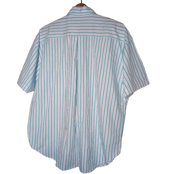 Liz Thomas II Blouse Plus Size 40 White Teal Stripe Short Vintage 80s 90s NOS - Picture 2 of 12